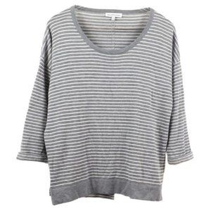 Heartloom Gray White Stripe Merino Wool Back Slit 3/4 Sleeve Sweater Pullover XS